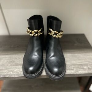 Nicole Miller Black Ankle Boots with Gold Chain
